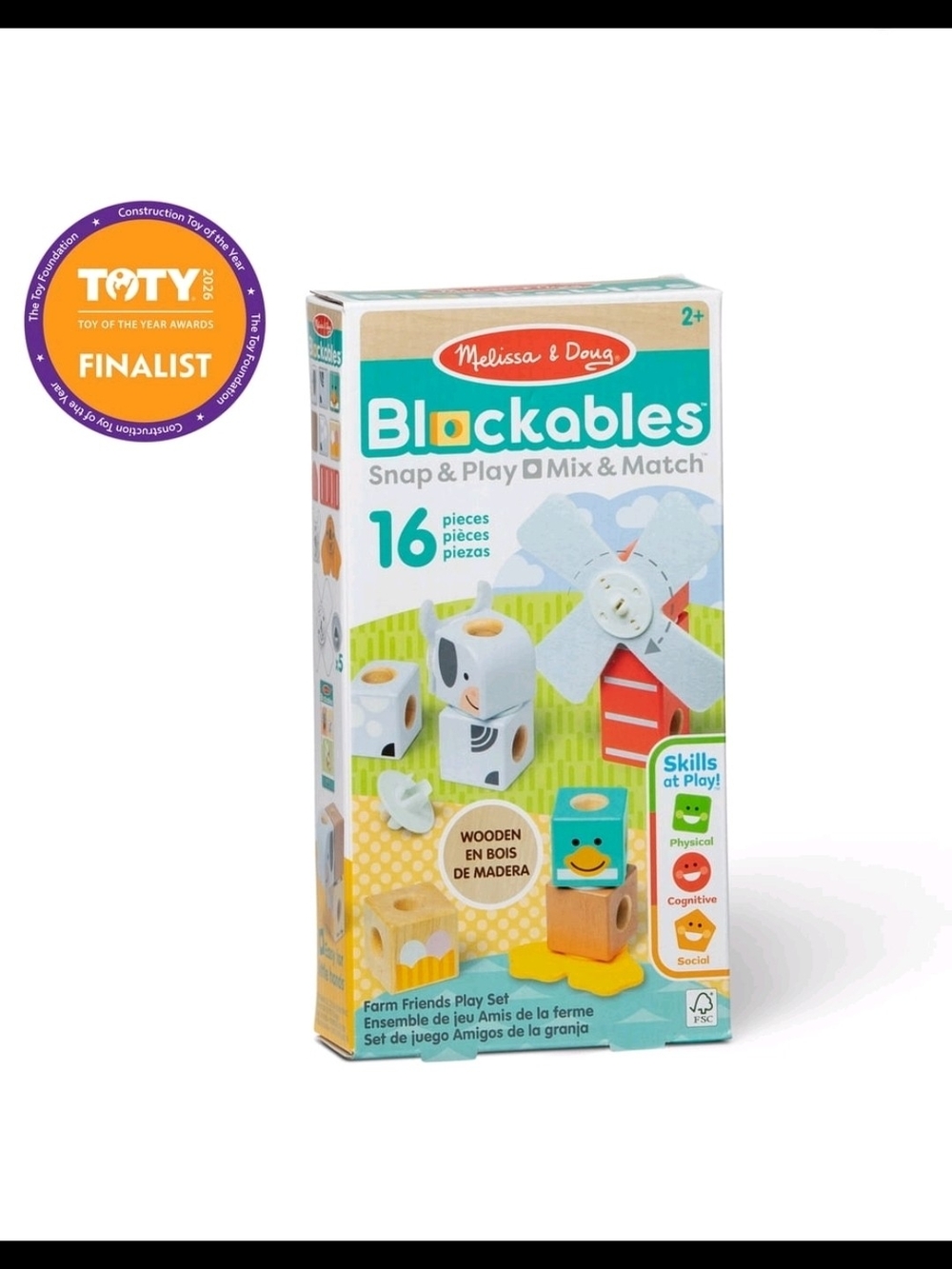 Melissa & Doug Blockables Farm Friends Set - Blue White Orange Teal